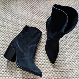 SCHUTZ Tessie Black Suede Ankle Booties, Western Slouch Style, 5 B, NWOB